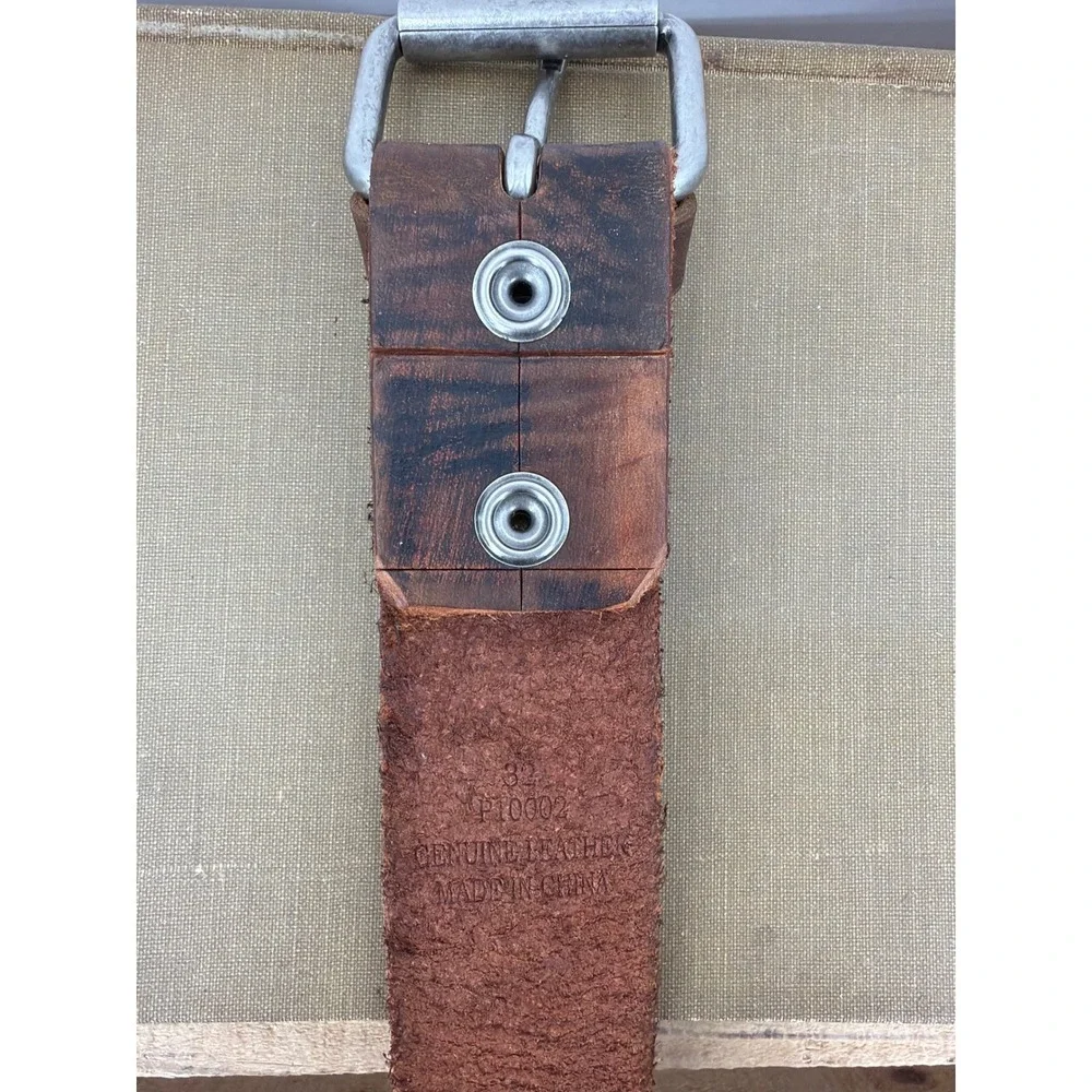 Genuine Leather Distressed Checkerboard Belt Brown Mens‎ Size 32 P10002 Western